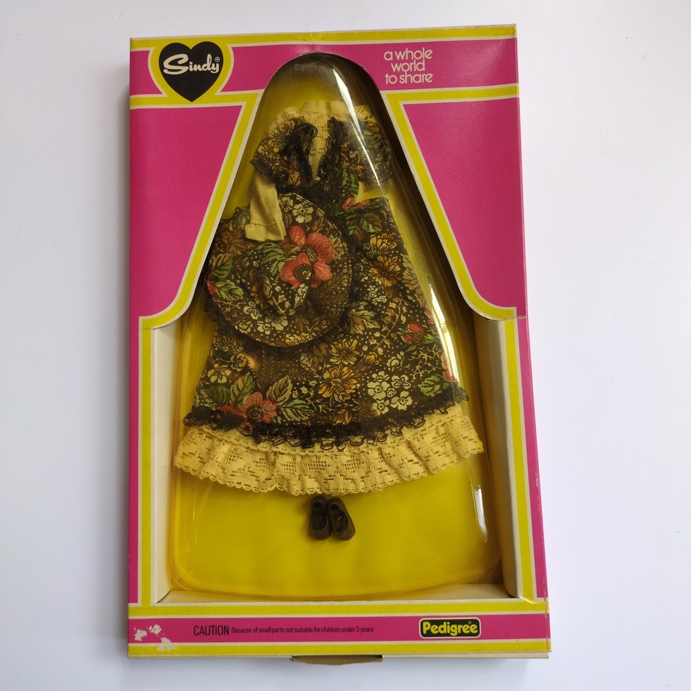Vtg 1979 Pedigree Sindy Doll Fair Lady Outfit #44299 Brown Floral Dress NIB